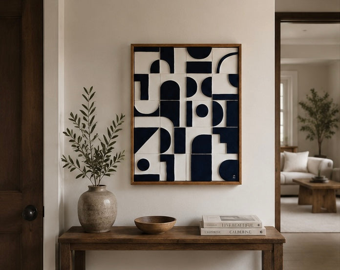 Monochrome Mosaic – Black & Ivory Handcrafted Abstract Wall Art on Stretched Wooden Canvas | Wallorah