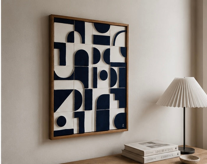 Monochrome Mosaic – Black & Ivory Handcrafted Abstract Wall Art on Stretched Wooden Canvas | Wallorah