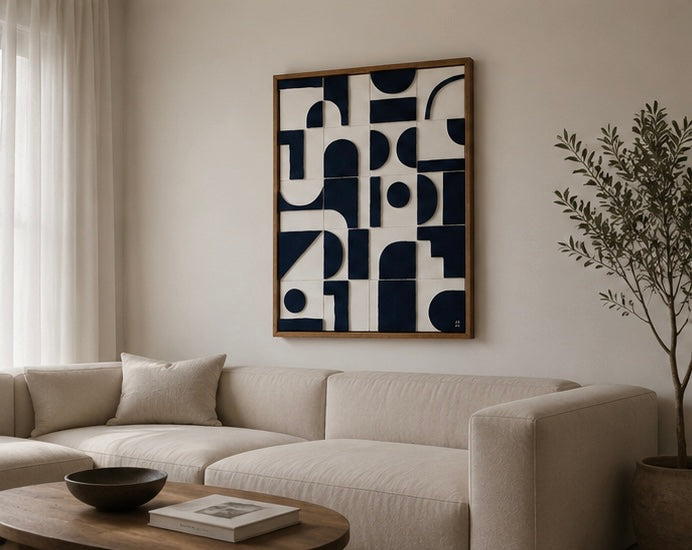 Monochrome Mosaic – Black & Ivory Handcrafted Abstract Wall Art on Stretched Wooden Canvas | Wallorah