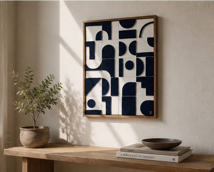 Monochrome Mosaic – Black & Ivory Handcrafted Abstract Wall Art on Stretched Wooden Canvas | Wallorah
