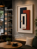 Modern Portal – Navy Blue, Rust & Ivory Handcrafted Geometric Wall Art on Stretched Wooden Canvas | Wallorah