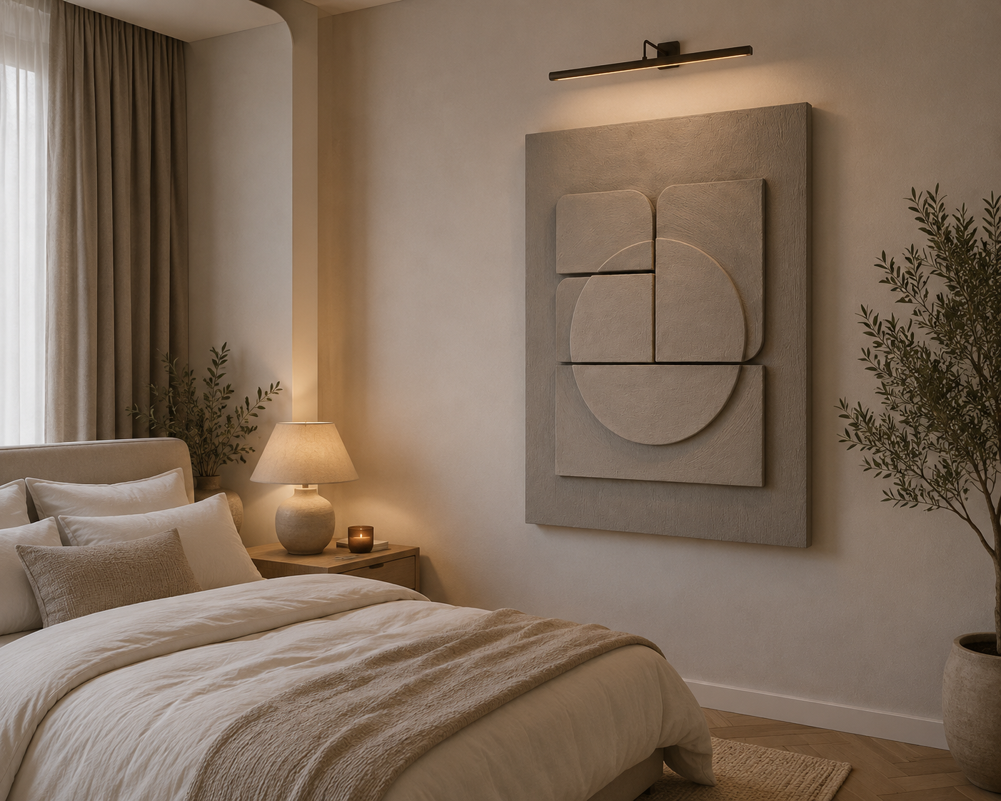 Stone Eclipse – Warm Greige Handcrafted Geometric Wall Art on Stretched Wooden Canvas | Wallorah