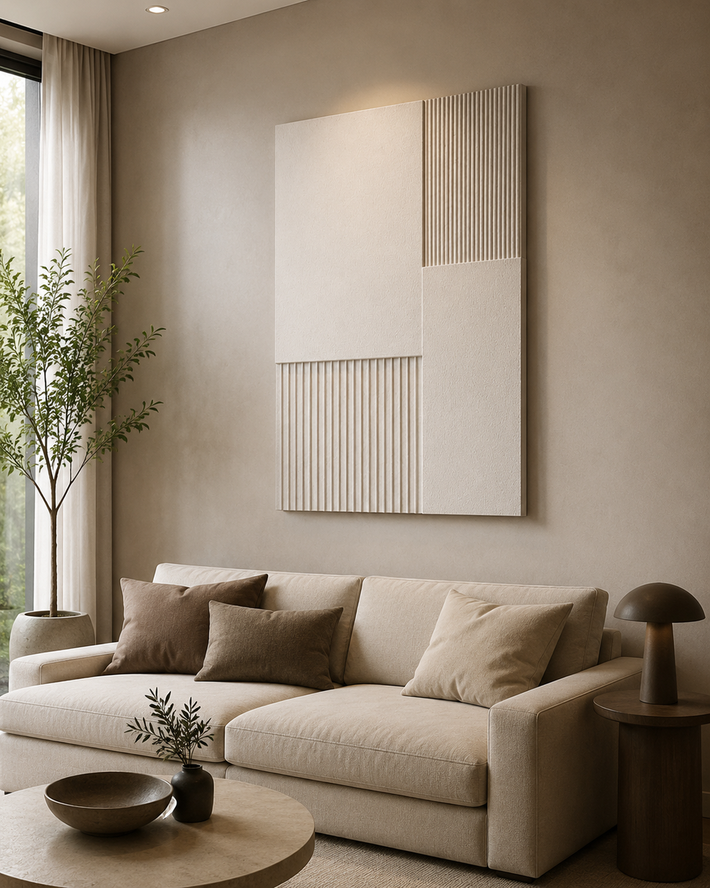 Ivory Geometry – Handcrafted Ivory White Minimalist Textured Wall Art on Stretched Wooden Canvas | Wallorah