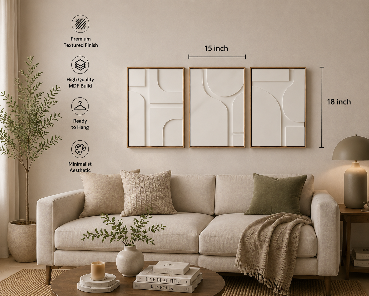 Ivory White Geometric Trio | Wallorah