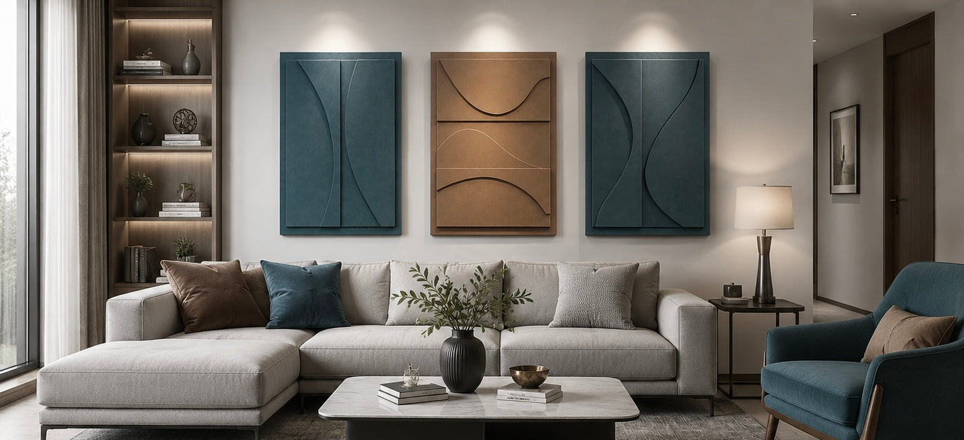 Serenity Curves – Handcrafted Abstract Wall Art (Set of 3) | Stretched Wooden Canvas | Wallorah