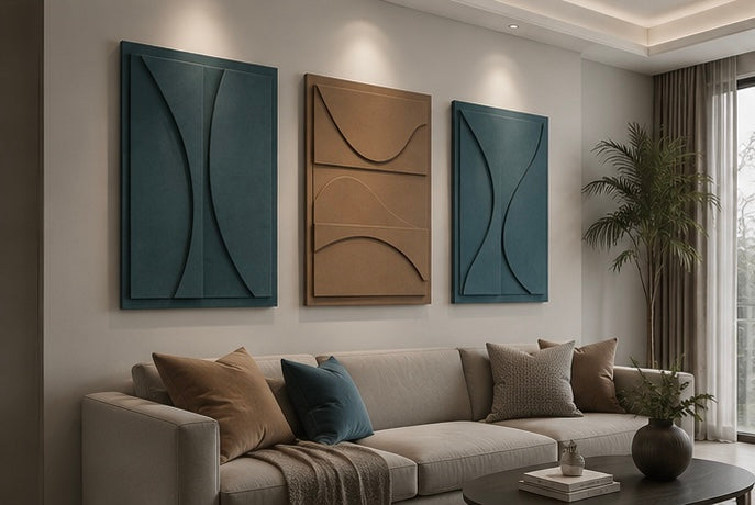 Serenity Curves – Handcrafted Abstract Wall Art (Set of 3) | Stretched Wooden Canvas | Wallorah