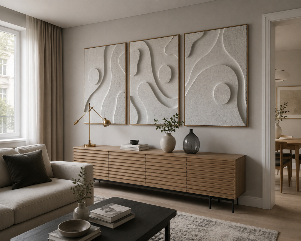 Organic Harmony Triptych – Ivory White Handcrafted Abstract Wall Art Set on Stretched Wooden Canvas | Wallorah