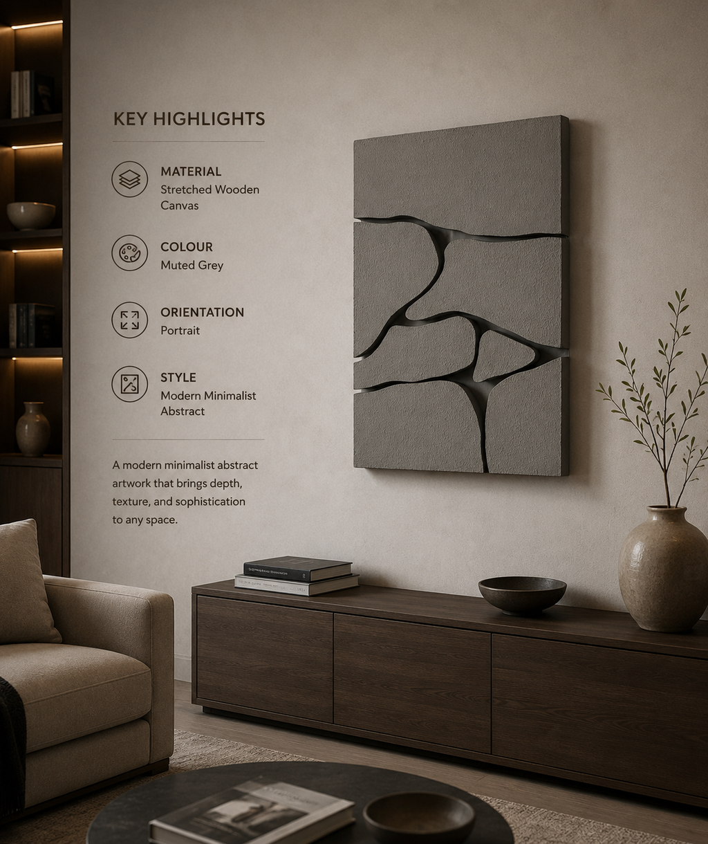 Stone Mosaic – Ash Grey Handcrafted Abstract Wall Art on Stretched Wooden Canvas | Wallorah
