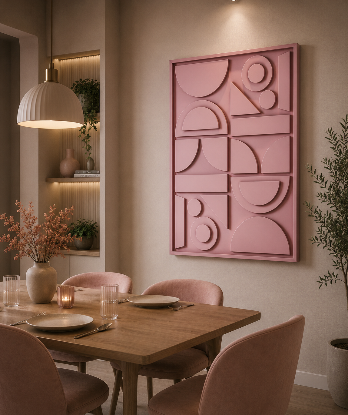 Blush Geometry – Blush Pink Handcrafted Geometric Wall Art on Stretched Wooden Canvas | Wallorah
