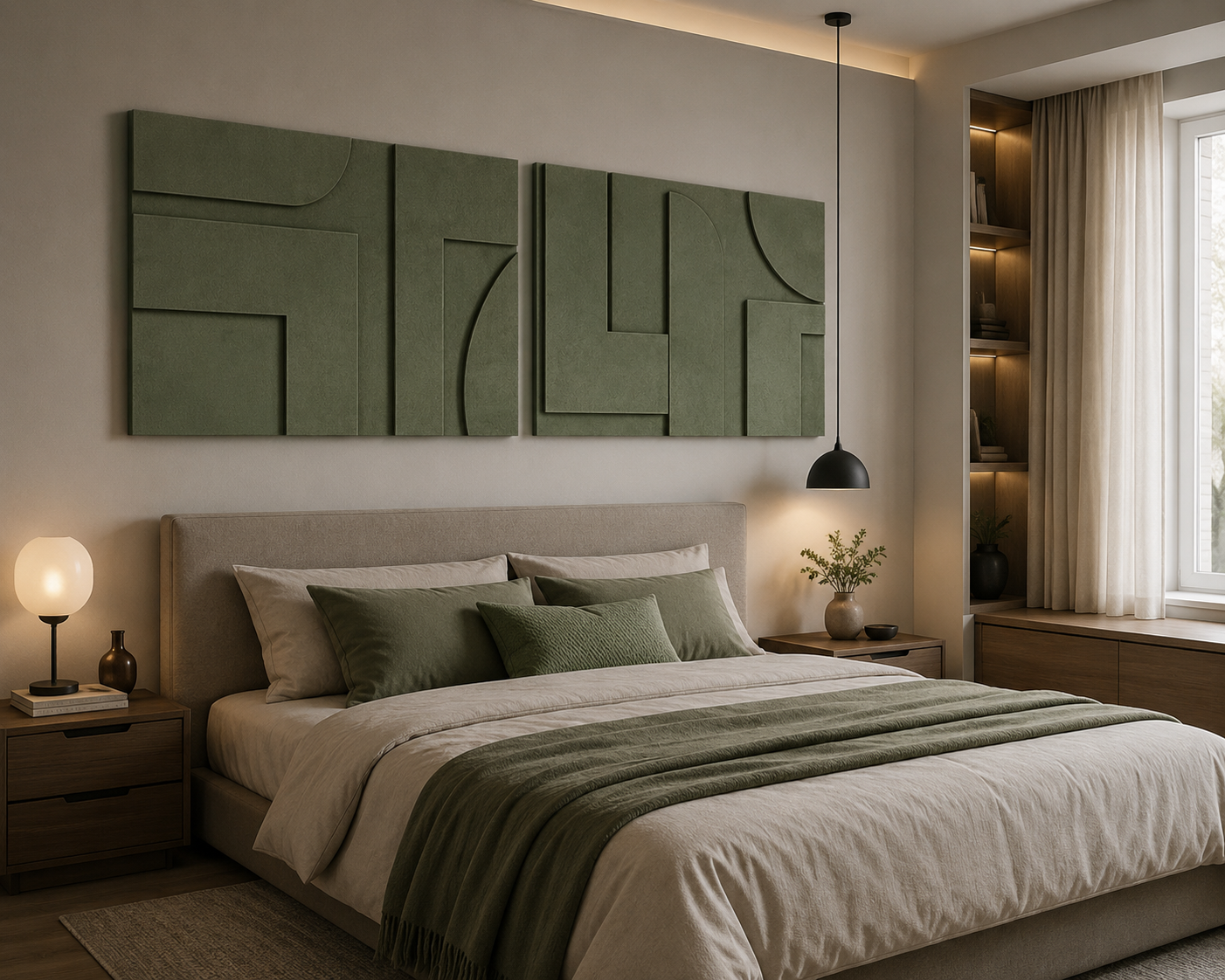Sage Geometry Duo – Sage Green Handcrafted Abstract Wall Art Set on Stretched Wooden Canvas | Wallorah