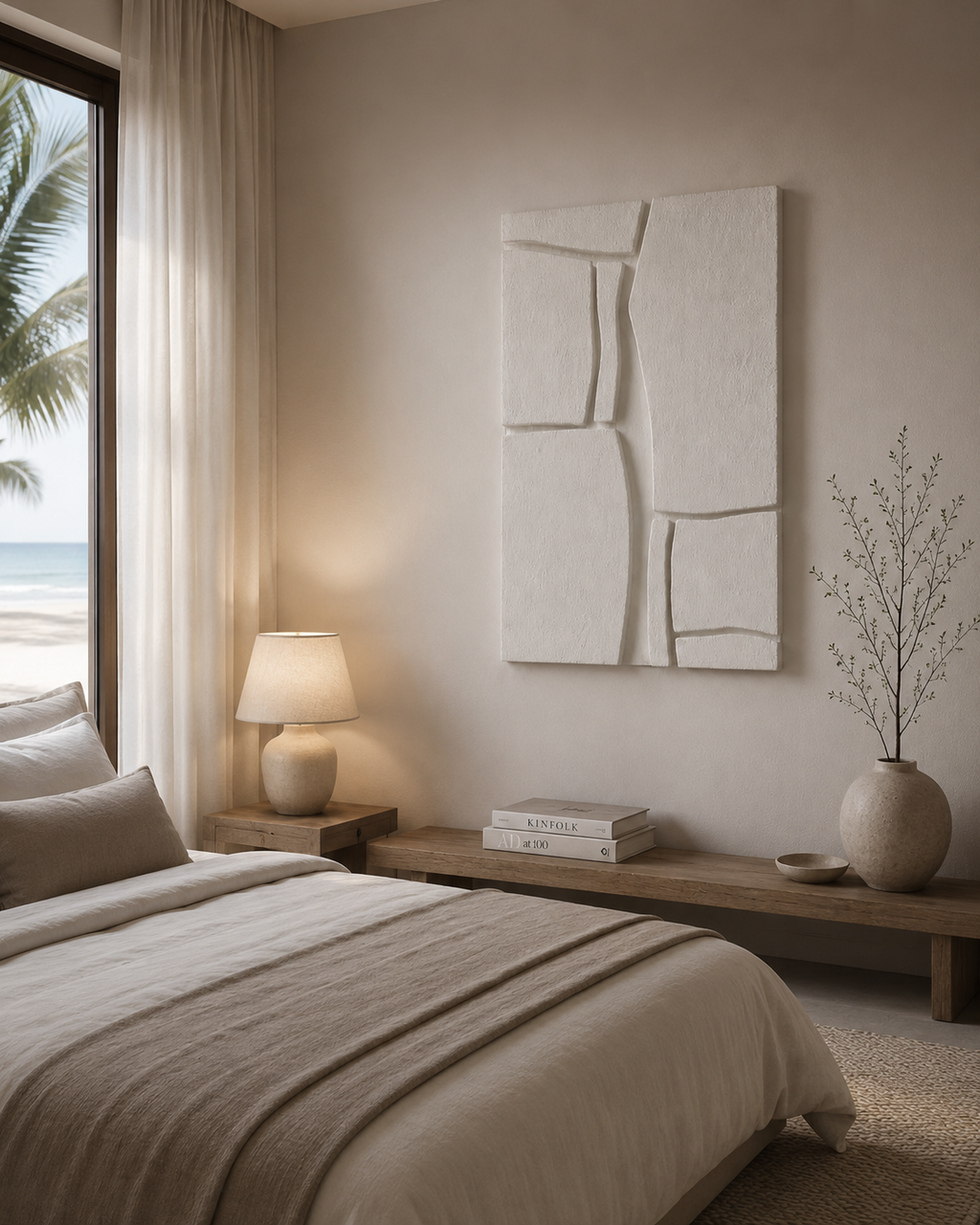 Ivory Rift – Handcrafted Ivory White Minimalist Textured Wall Art on Stretched Wooden Canvas | Wallorah