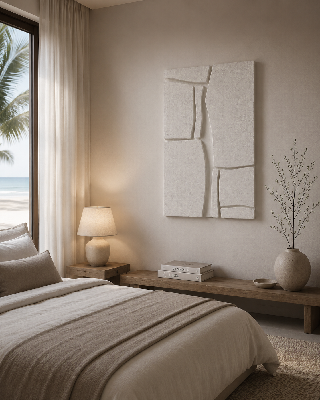 Ivory Rift – Handcrafted Ivory White Minimalist Textured Wall Art on Stretched Wooden Canvas | Wallorah