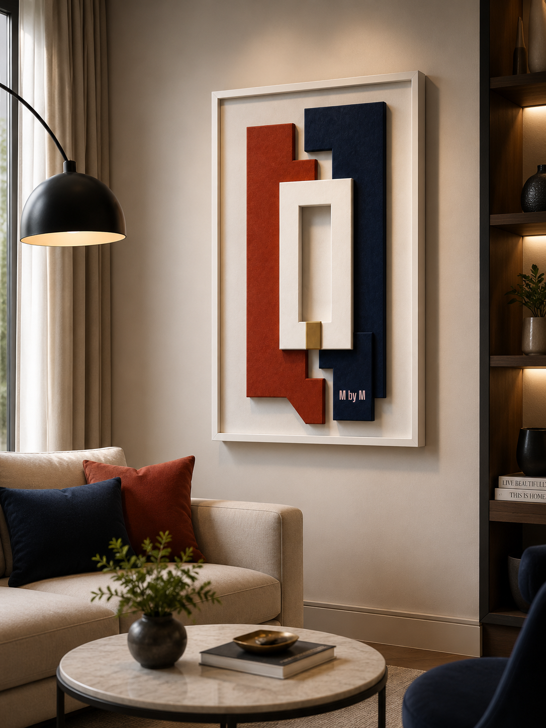 Modern Contrast – Rust, Navy Blue & White Handcrafted Geometric Wall Art on Stretched Wooden Canvas | Wallorah