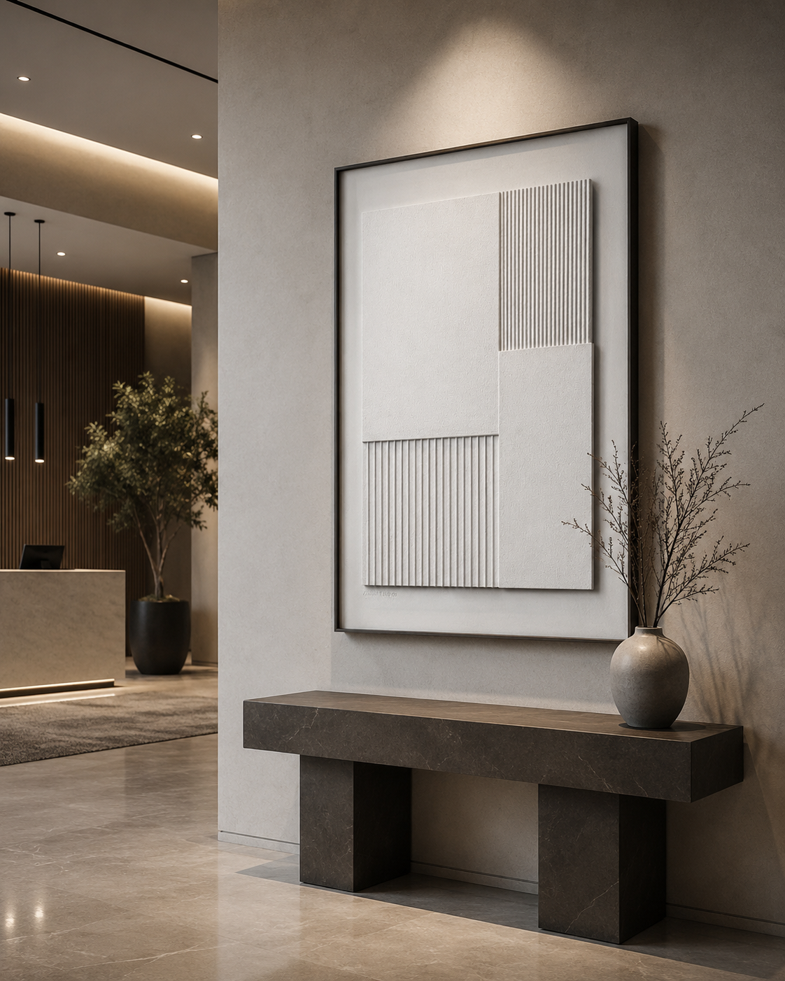 Ivory Geometry – Handcrafted Ivory White Minimalist Textured Wall Art on Stretched Wooden Canvas | Wallorah