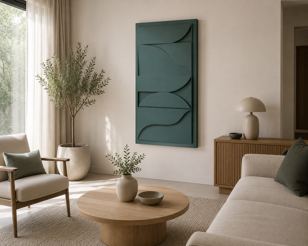 Sage Horizon – Handcrafted Minimalist 3D Abstract Wall Art on Stretched Wooden Canvas | Wallorah