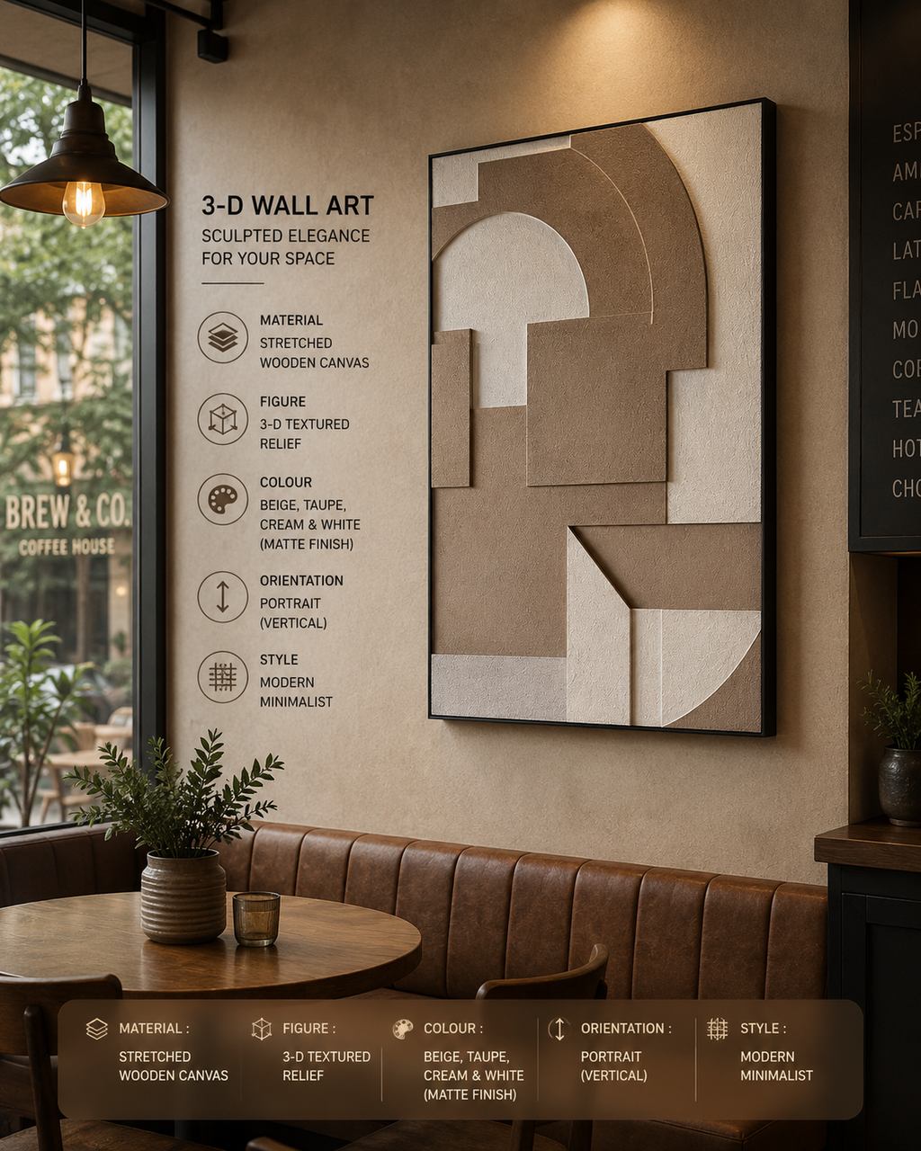 Modern Arch Geometry – Taupe & White Handcrafted Abstract Wall Art on Stretched Wooden Canvas | Wallorah