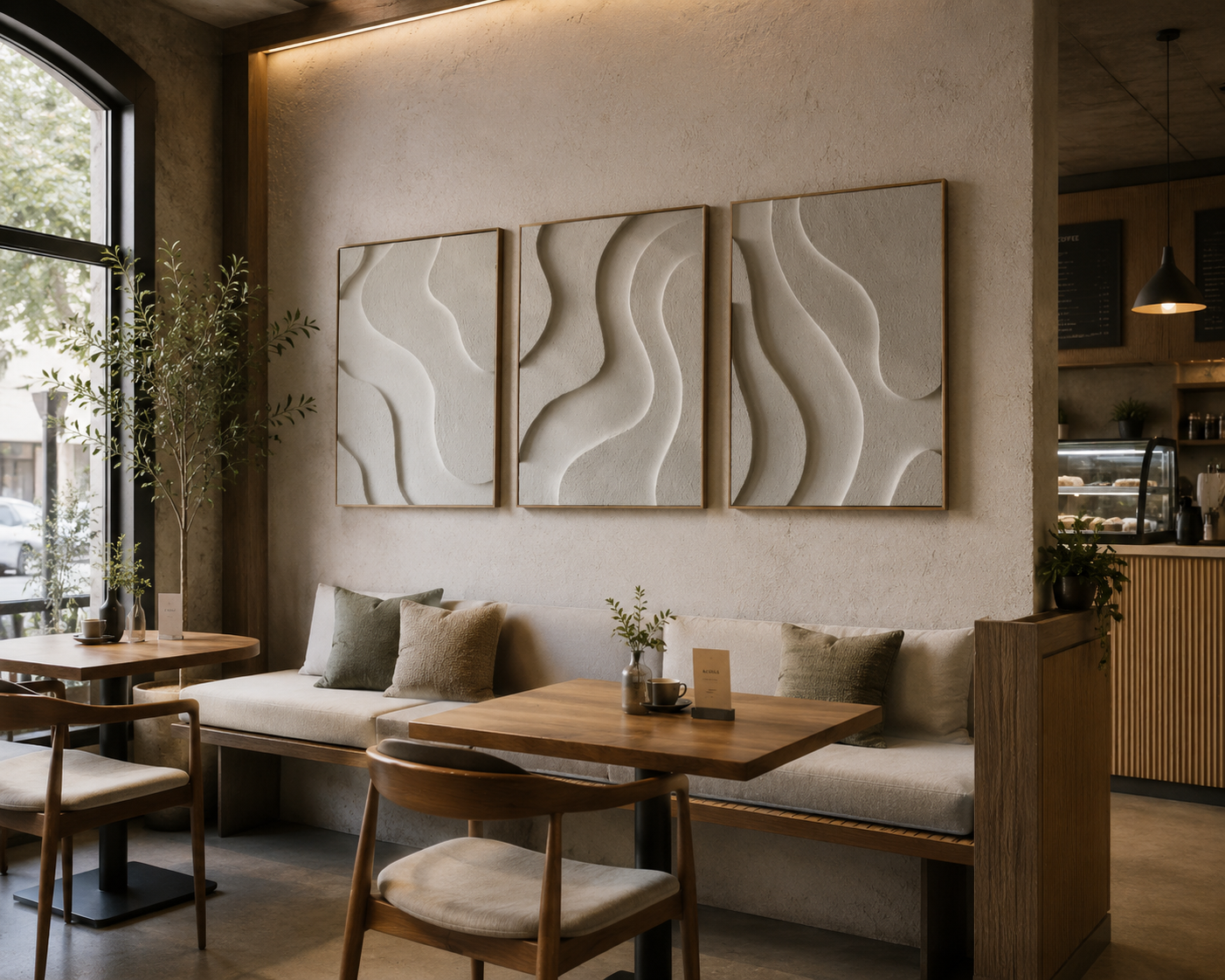 Serene Waves Triptych – Ivory White Handcrafted Abstract Wall Art Set on Stretched Wooden Canvas | Wallorah