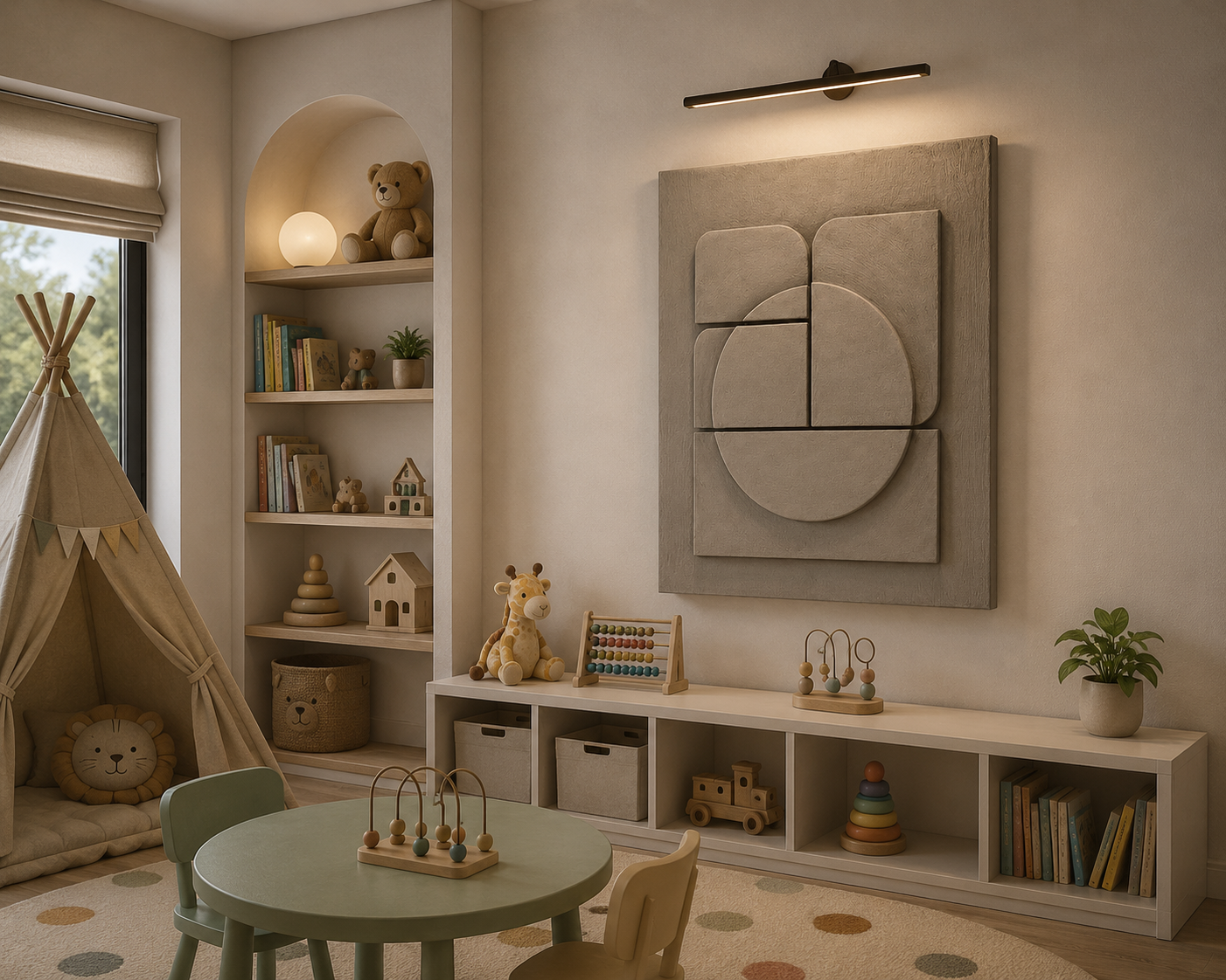 Stone Eclipse – Warm Greige Handcrafted Geometric Wall Art on Stretched Wooden Canvas | Wallorah