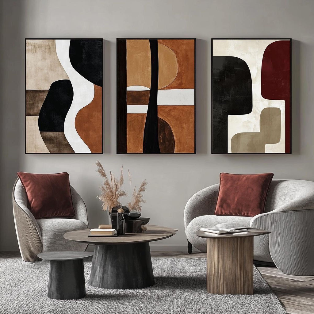 Rustic Harmony | Set of 3 Abstract Canvas Wall Art | Premium UV Printed Ready-to-Hang