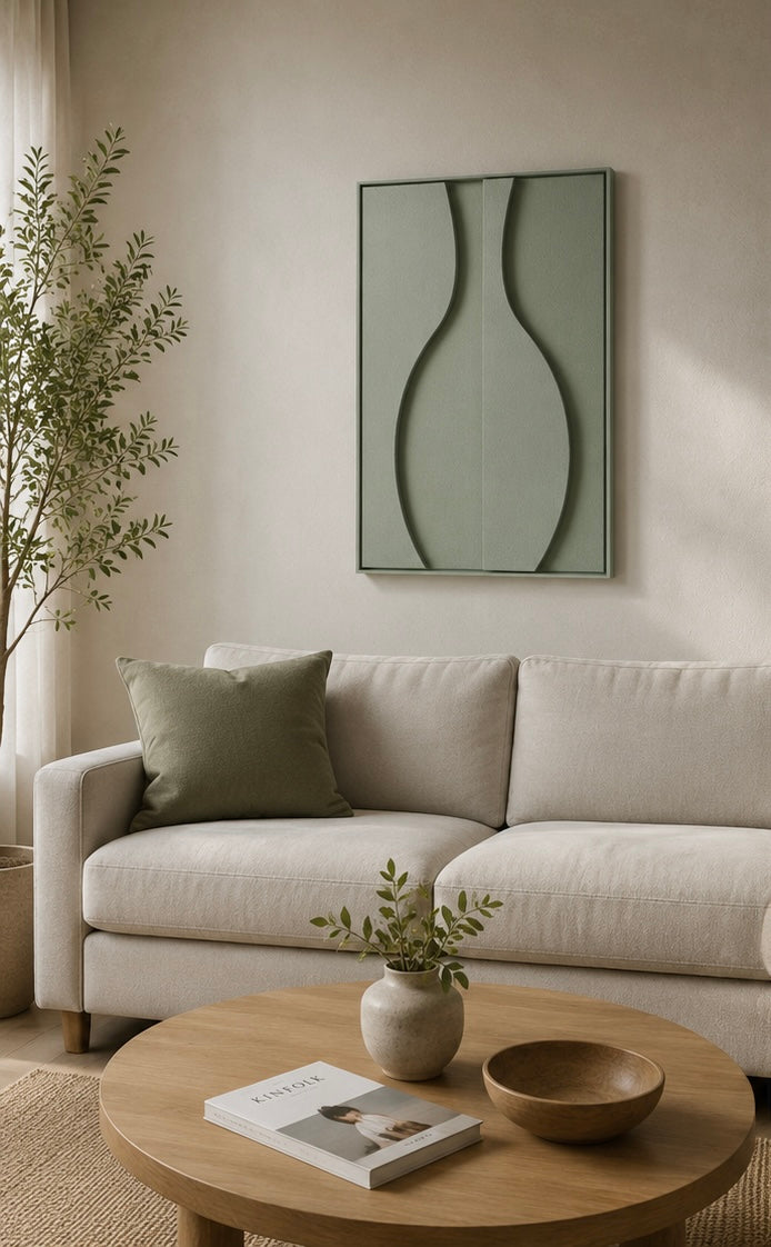 Sage Silhouette – Handcrafted Textured Abstract Wall Art | Stretched Wooden Canvas | Wallorah