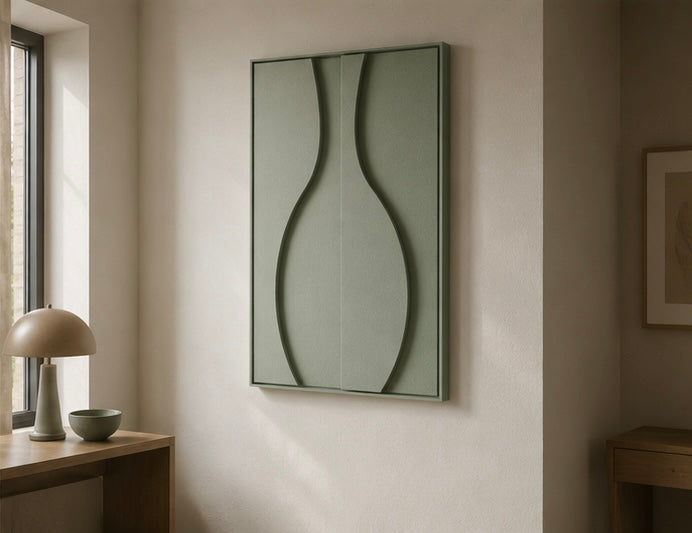 Sage Silhouette – Handcrafted Textured Abstract Wall Art | Stretched Wooden Canvas | Wallorah