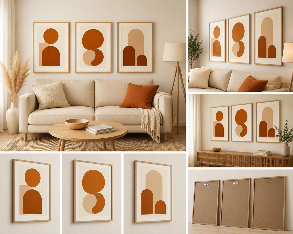 Terra Forms – Modern Geometric Wall Art Set of 3 | Premium Framed Canvas | Terracotta & Beige Minimalist Wall Decor