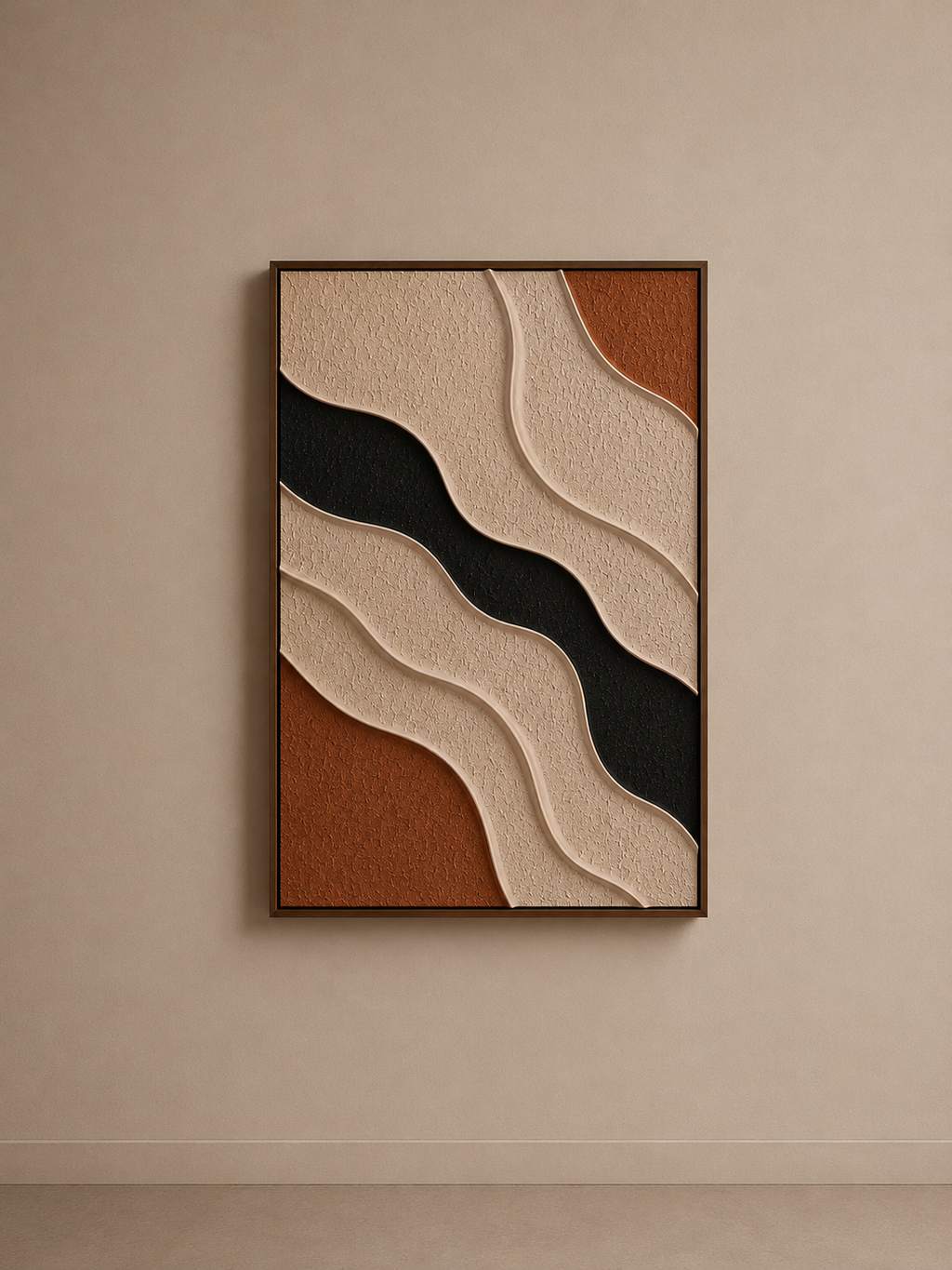 Earth Flow – Beige, Rust & Charcoal Abstract Handcrafted Wall Art on Stretched Wooden Canvas | Wallorah