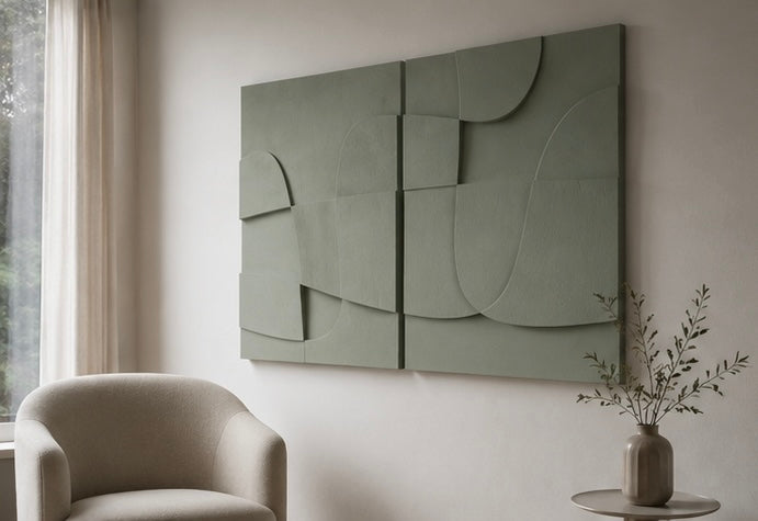 Sage Green Flow Diptych – Handcrafted Abstract Wall Art on Stretched Wooden Canvas | Wallorah