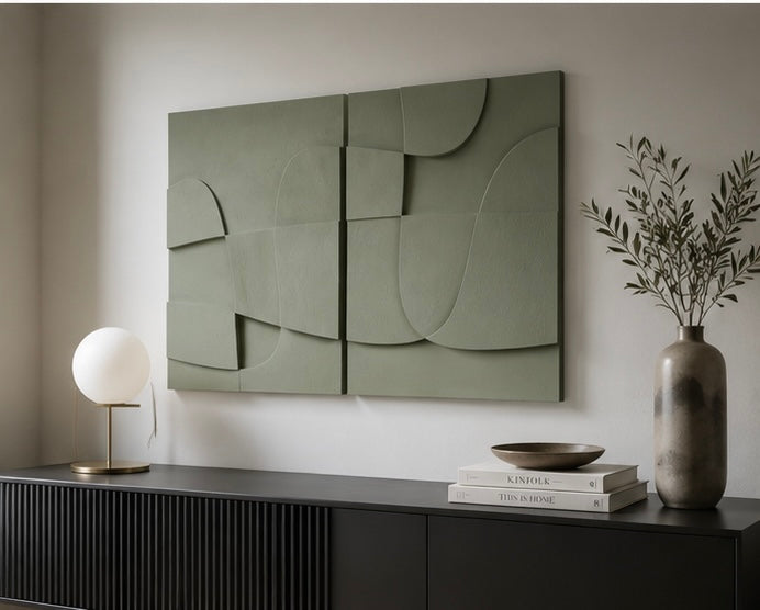 Sage Green Flow Diptych – Handcrafted Abstract Wall Art on Stretched Wooden Canvas | Wallorah