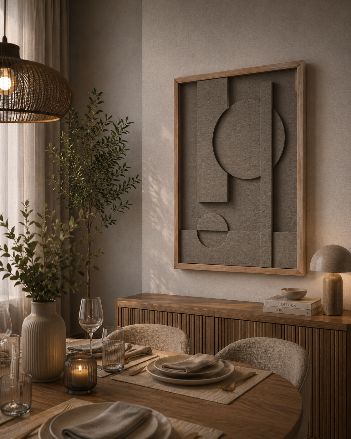 Stone Harmony – Taupe Grey Handcrafted Geometric Wall Art on Stretched Wooden Canvas | Wallorah