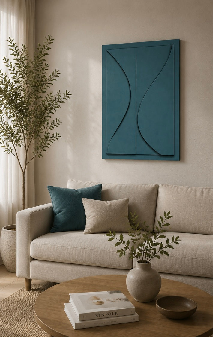 Azure Blue Flow – Handcrafted Abstract Wall Art on Stretched Wooden Canvas | Wallorah