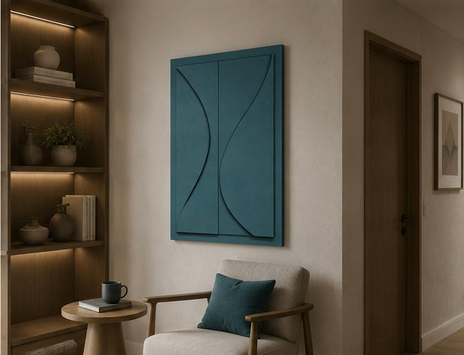 Azure Blue Flow – Handcrafted Abstract Wall Art on Stretched Wooden Canvas | Wallorah