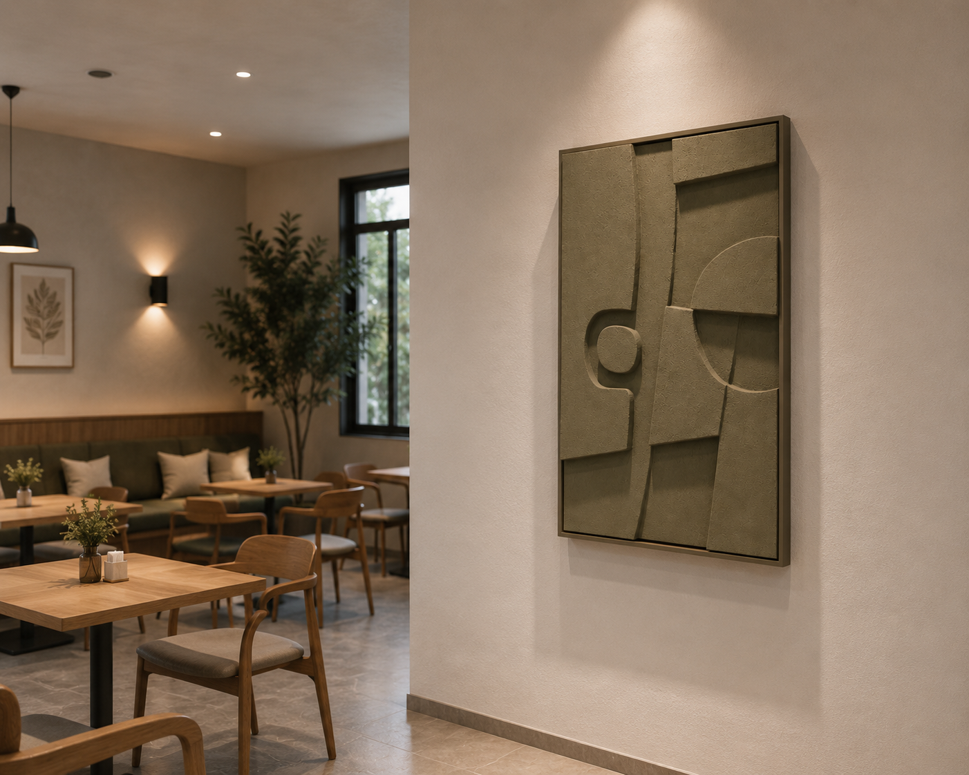 Olive Green Geometric Relief Wall Art | Handcrafted 3D Sculptural Wall Décor – Wallorah