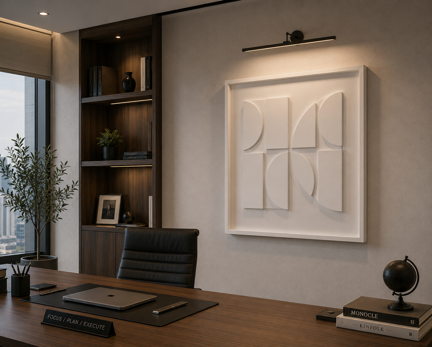 Ivory Crescent Balance – Ivory White Handcrafted Geometric Wall Art on Stretched Wooden Canvas | Wallorah