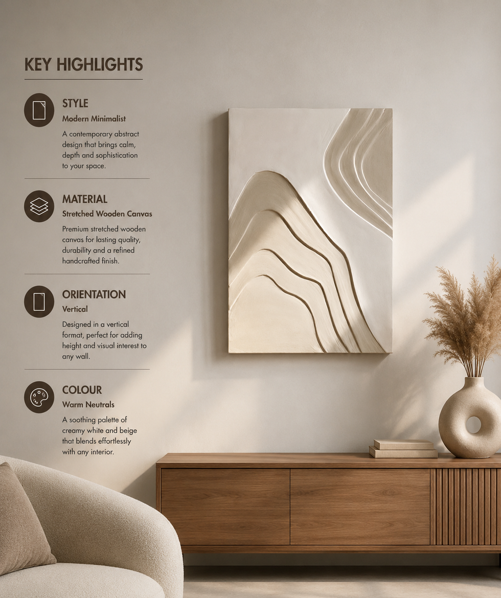Desert Flow – Ivory & Sand Handcrafted Textured Wall Art on Stretched Wooden Canvas | Wallorah