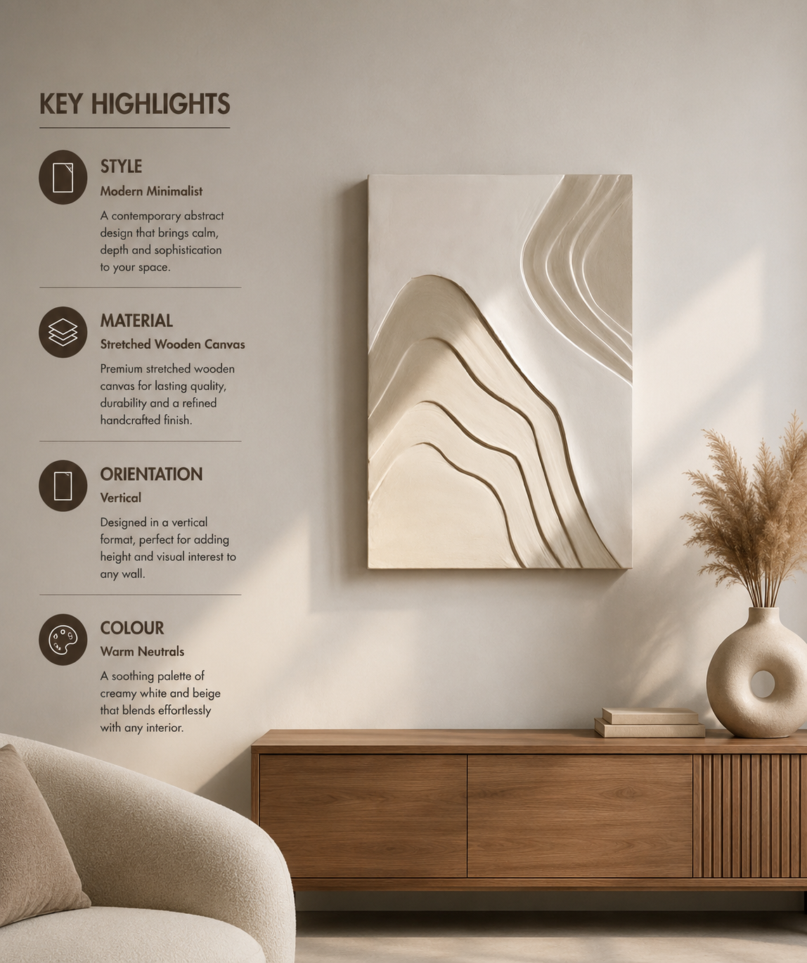 Desert Flow – Ivory & Sand Handcrafted Textured Wall Art on Stretched Wooden Canvas | Wallorah