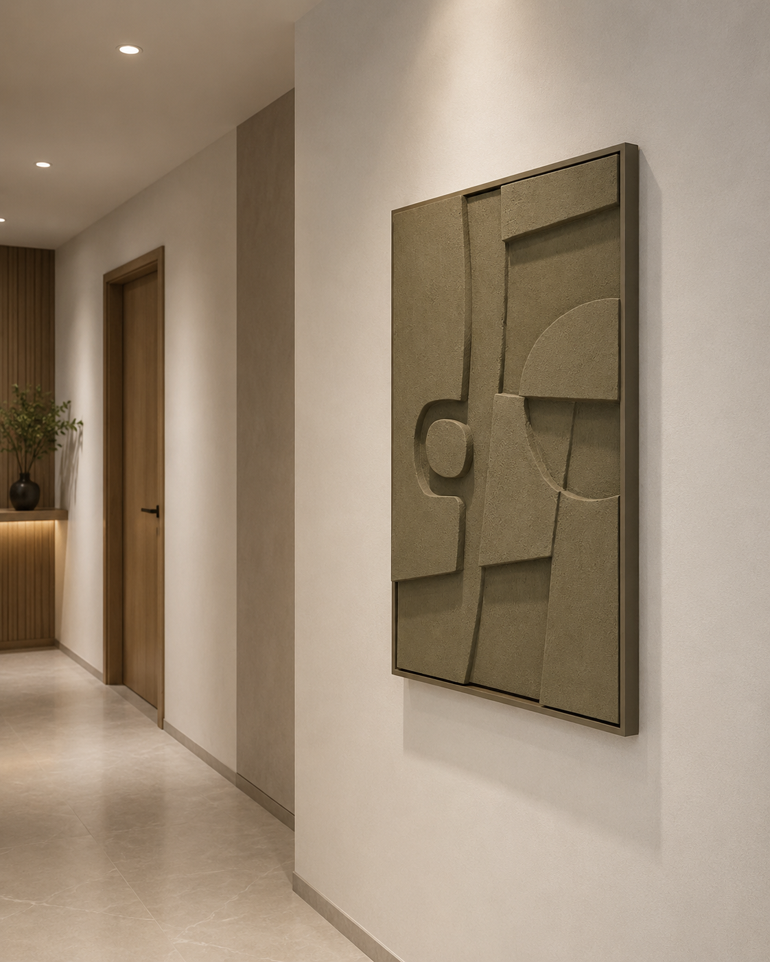 Olive Green Geometric Relief Wall Art | Handcrafted 3D Sculptural Wall Décor – Wallorah