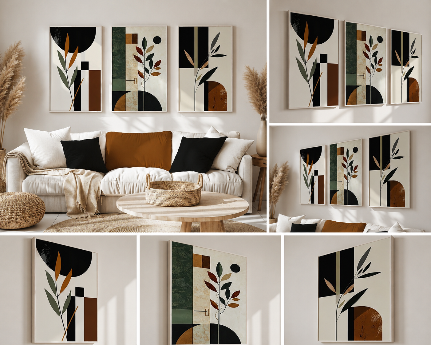Botanical Luxe | Set of 3 Abstract Canvas Wall Art | Premium UV Printed Ready-to-Hang