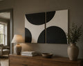 Eclipse Harmony – Black & Ivory Handcrafted Abstract Diptych Wall Art on Stretched Wooden Canvas | Wallorah