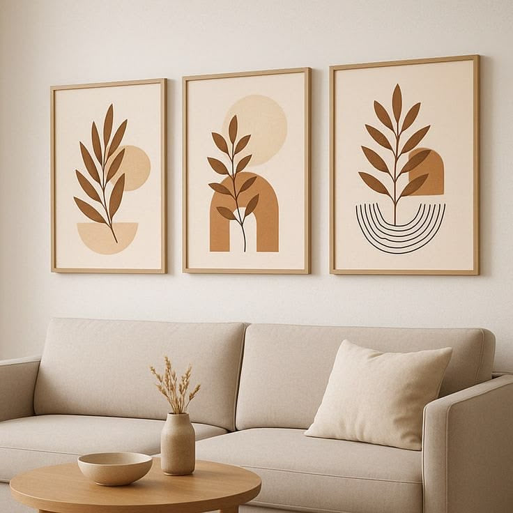 Scandinavian Botanical Trio | Set of 3 Minimalist Canvas Wall Art | Premium UV Printed Ready-to-Hang