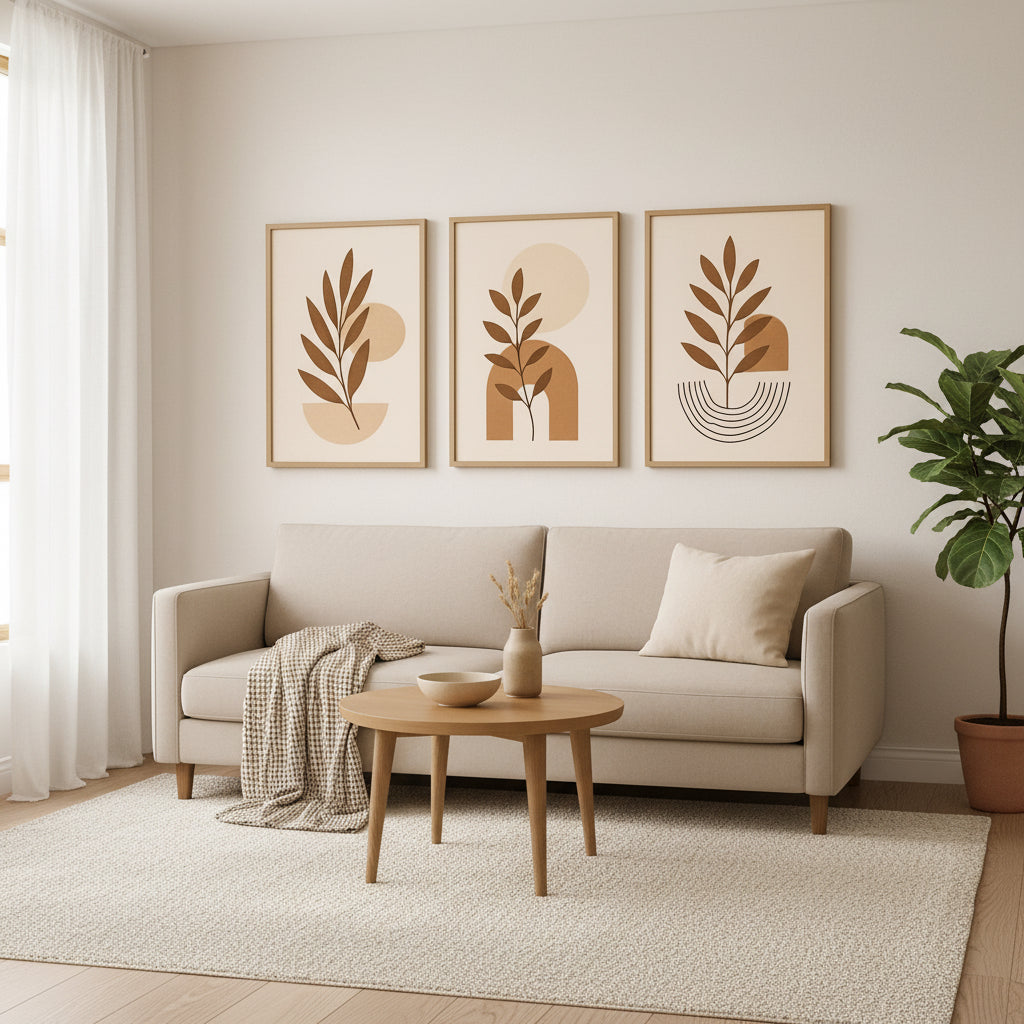 Scandinavian Botanical Trio | Set of 3 Minimalist Canvas Wall Art | Premium UV Printed Ready-to-Hang