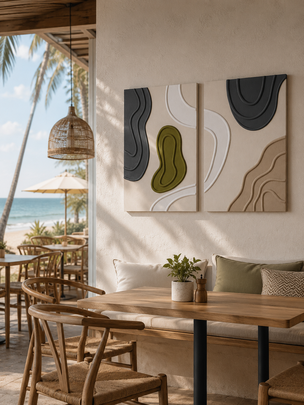 Organic Harmony – Handcrafted Sage Green, Charcoal Grey & Ivory Abstract Wall Art Set of 2 on Stretched Wooden Canvas | Wallorah
