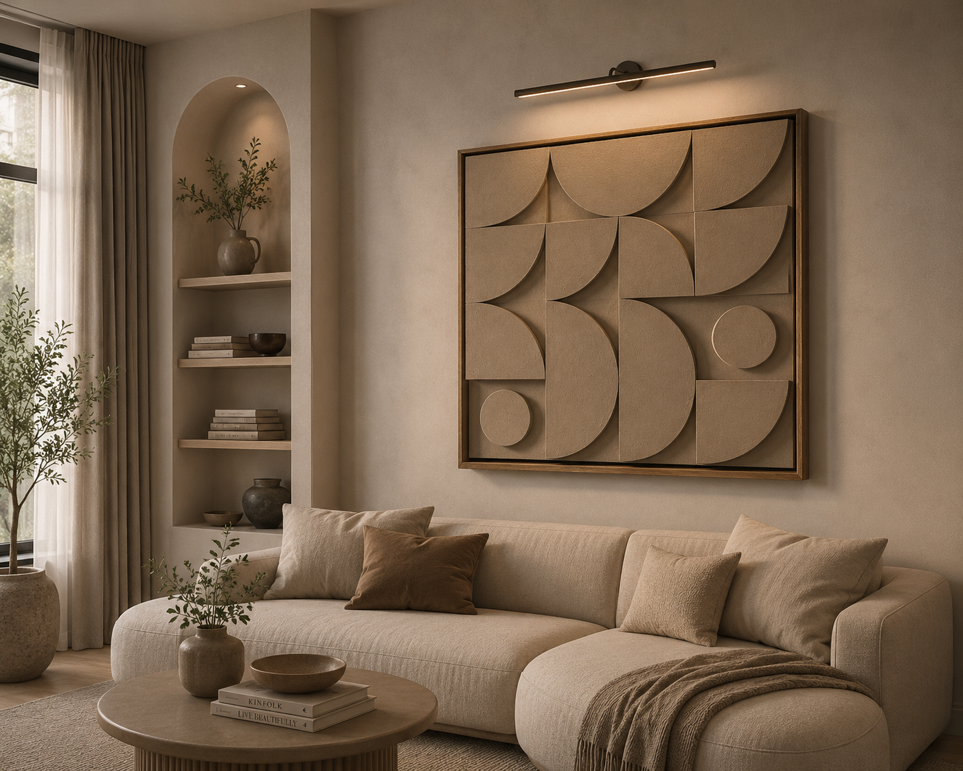 Taupe Geometric Mosaic – Warm Taupe Handcrafted Abstract Wall Art on Stretched Wooden Canvas | Wallorah