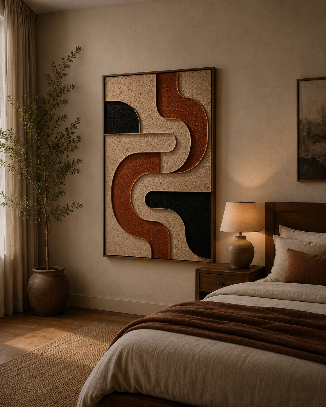 Rust Pathways – Terracotta & Black Geometric Handcrafted Wall Art on Stretched Wooden Canvas | Wallorah