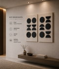 Harmony Circles Duo – Black & Ivory Geometric Handcrafted Wall Art Set on Stretched Wooden Canvas | Wallorah