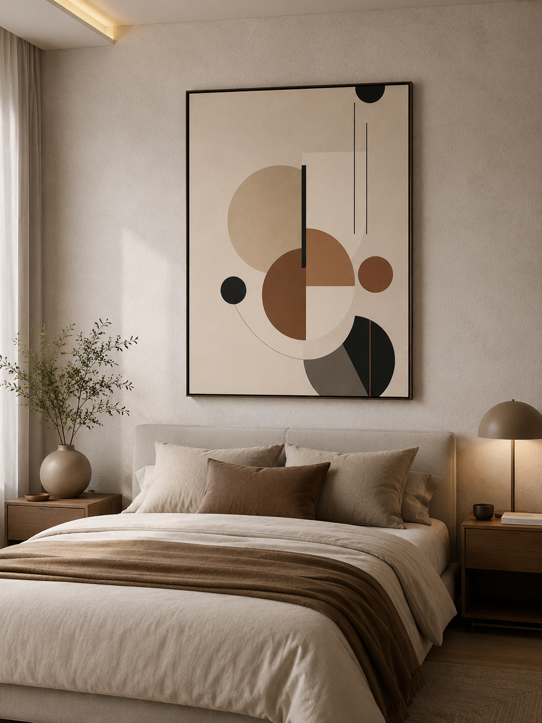 Modern Geometric Circles Abstract Wall Art | Neutral Minimalist Framed Canvas – Wallorah