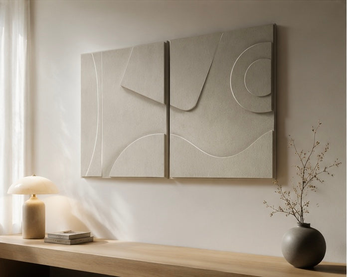 Sand Beige Harmony Diptych – Handcrafted Abstract Wall Art on Stretched Wooden Canvas | Wallorah
