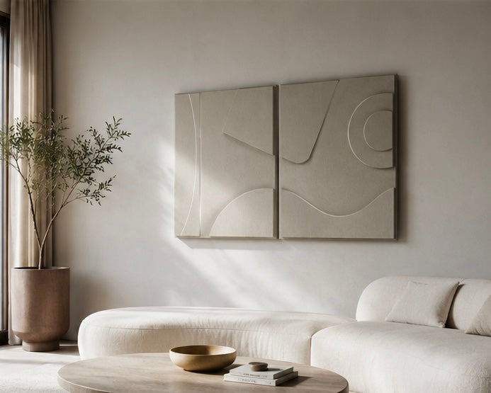 Sand Beige Harmony Diptych – Handcrafted Abstract Wall Art on Stretched Wooden Canvas | Wallorah