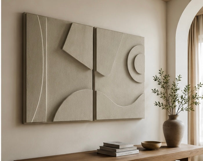 Sand Beige Harmony Diptych – Handcrafted Abstract Wall Art on Stretched Wooden Canvas | Wallorah