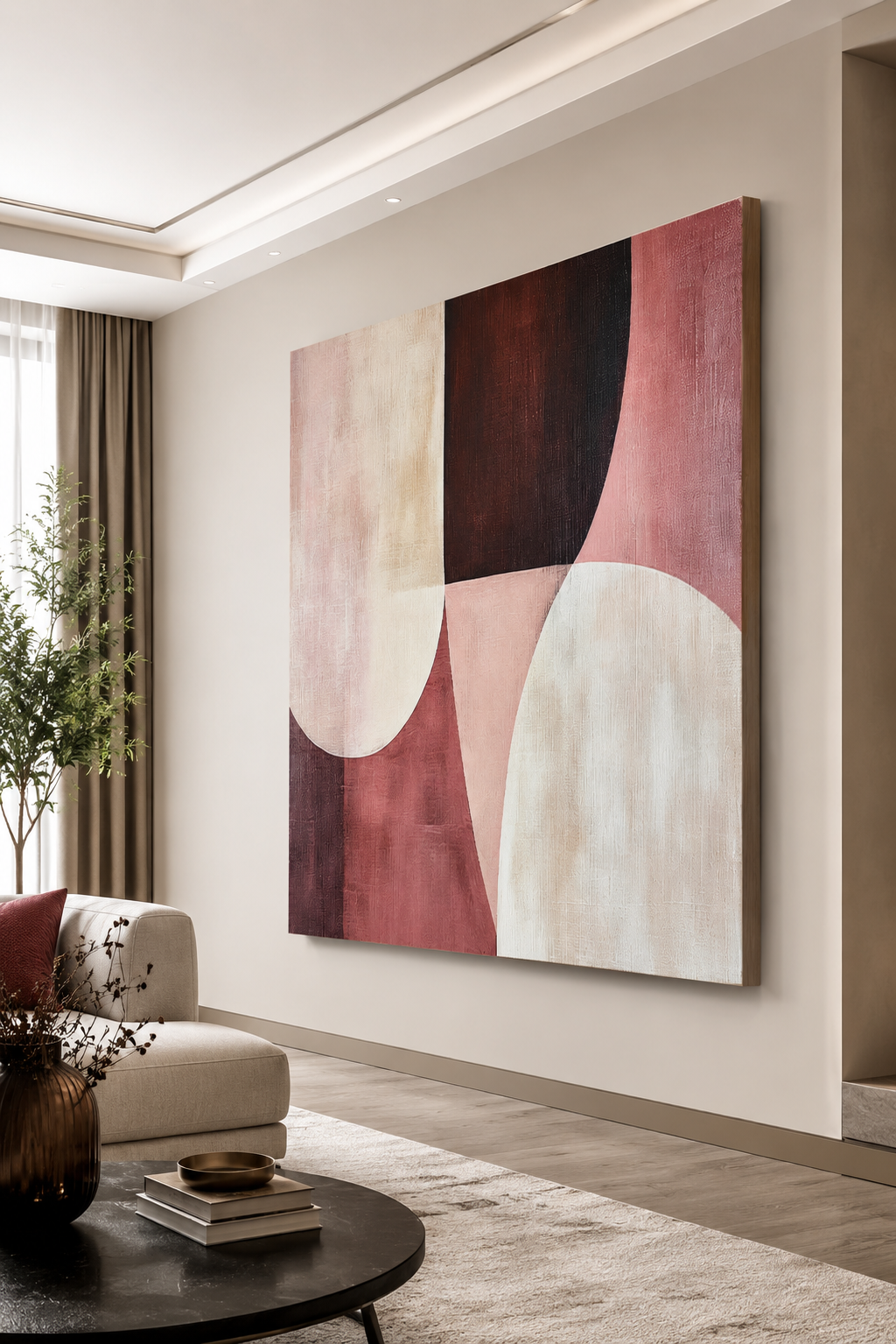 Blush Eclipse Abstract Wall Art | Modern Pink & Burgundy Canvas – Wallorah